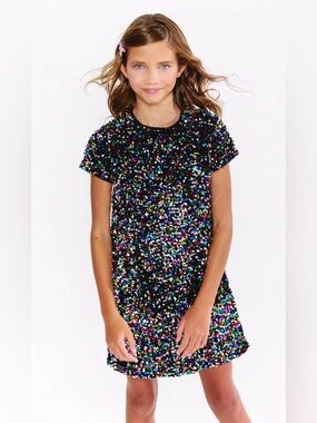 MIA New York Girls Black Short Sleeve Party Dress with Multicolor Sequin NWOT-6X
